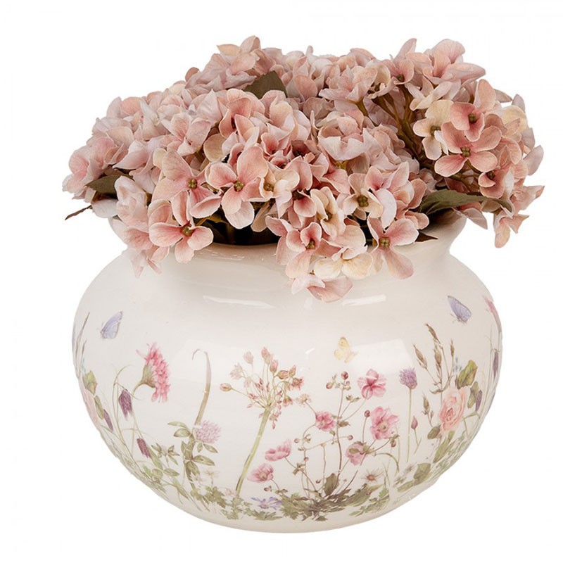 Pot de fleurs céramique beige et roses 23x16cm, une idée cadeau parfaite pour la fête des mères