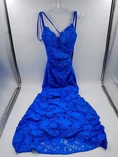 La Femme Women's Lace Embroidered Rhinestone Gown - Royal Blue - Size 4 K2-D9