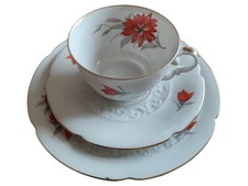 Schumann Bavaria Kaffeegedeck 3-teilig Porzellan Blumendekor Goldrand Vintage