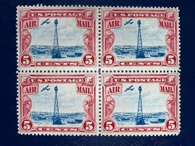 US AIRMAIL 5¢ 1928 BEACON ON ROCKY MOUNTAINS - C11 - VF - OG - HINGED BLK OF 4 - Image 1 of 4