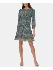 TOMMY HILFIGER Womens Shift Above The Knee Dress Tie 3/4 Sleeve Split-neck