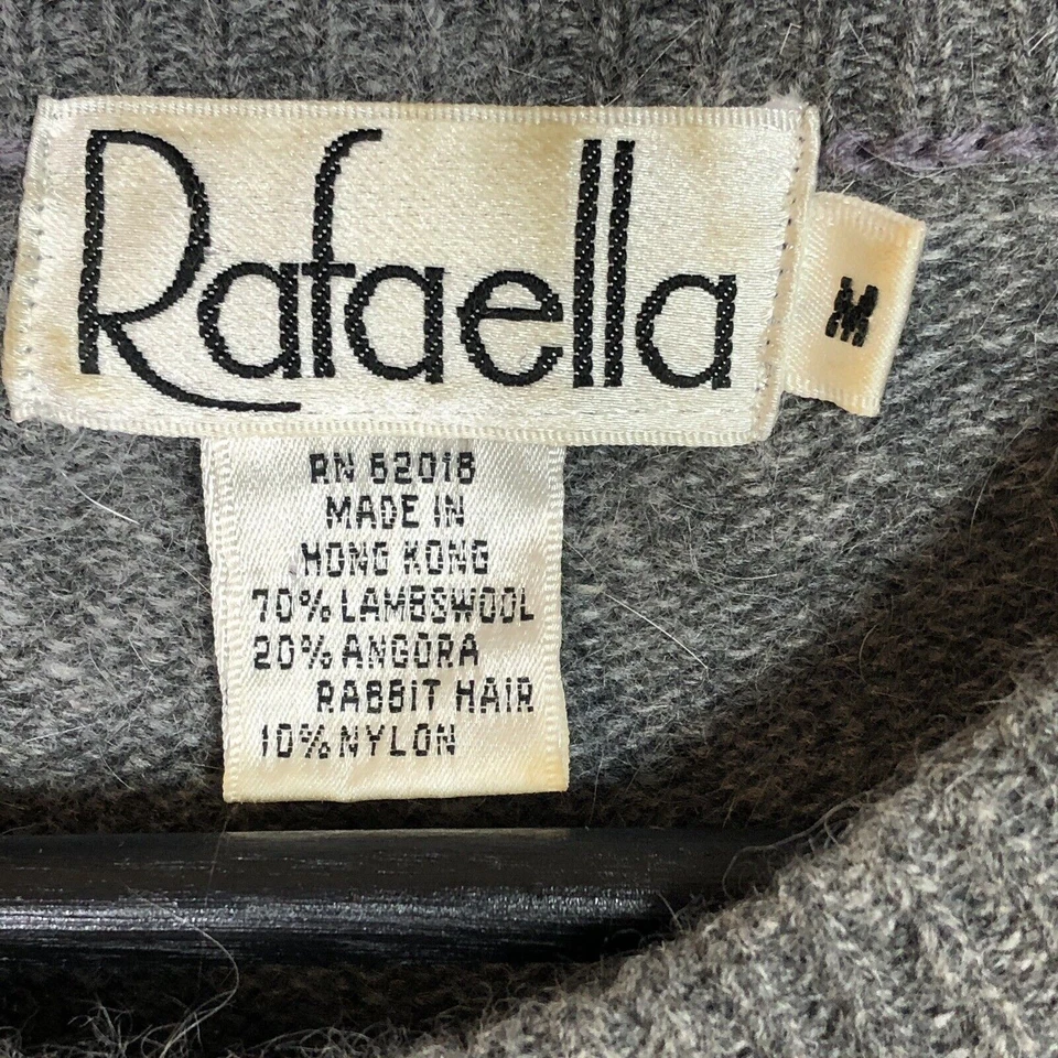 复古灰色 Argyle Lambs 羊毛安哥拉兔毛衣 Rafaella 中号黑色白色 — 第 4/4 张图片