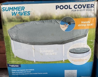 Summer Waves Swimming Pool Cover 8-10 Foot Ring & Metal Frame Leaf Protection