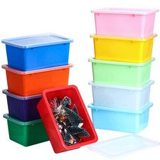 10 Pack Small Storage Bins with Clear Lids Multipurpose Colorful Plastic Cubb...