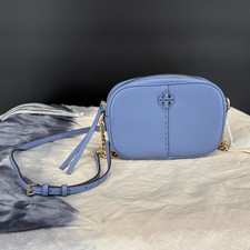 NWT Tory Burch McGraw Camera Bag Bluewood Pebbled Leather Crossbody