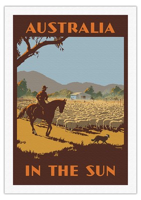 Australia In The Sun - Sheep Herder - Vintage Travel Poster by Percy Trompf 1930