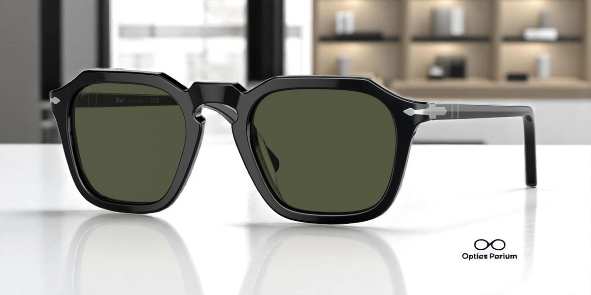 PERSOL PO3292S 95_31 Square Black Green 50 mm Unisex Sunglasses