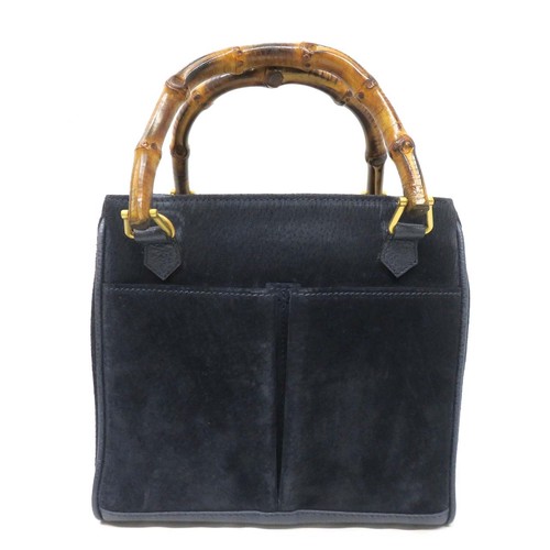 Gucci Bamboo 2WAY Bag Leather Suede Navy Handbag Shoulder Bag