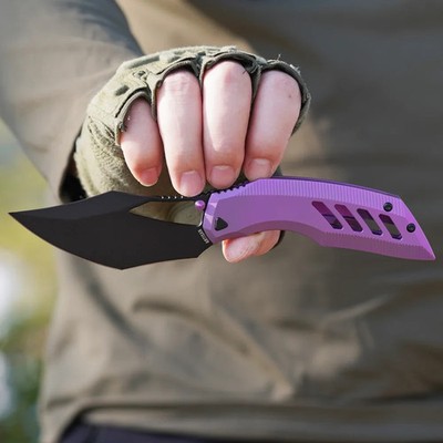 Artisan Dark Wing Folding Knife 3.63'' S35VN Steel Blade Purple Titanium Handle