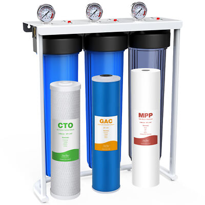 20x4.5'' Big Blue 3-Stage Whole House Water Filter System 150,000 Gals Filtration