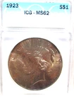 1923 PEACE SILVER DOLLAR MS62