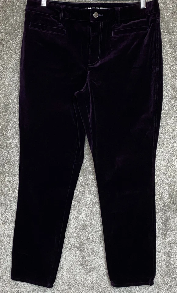 $79 New Lands' End Woman's F2 Slim Stretch Velvet Pants Purple 14P 33x29