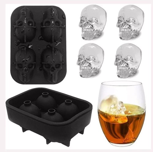 SKULL ICE CUBE Mould Tray 3D SILICONE ICE CUBE MAKER BOX HALLOWEEN BPA-FREE - Picture 3 of 6