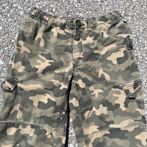 Lands End Pants Youth Boys 18 Camo Iron Knee Ripstop Pull On Lined Cargo Grunge - Picture 2 of 14