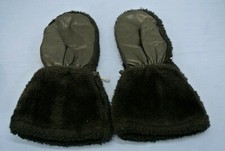 VINTAGE BLACK FAKE FUR WINTER GLOVES LEATHER HAND LARGE