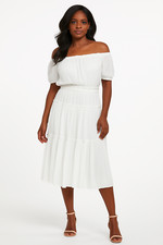 Tommy Hilfiger Off-the-Shoulder Parade Dress White Size 8 Midi Tea Length