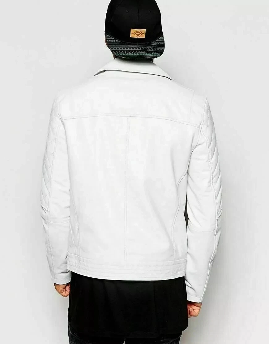 STYLISH New Men's White Jacket 100% Pure Lambskin Bomber Biker Coat Jacket - product detail image 3