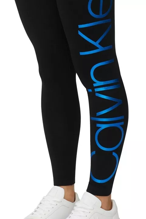 Calvin Klein Women's Bright Blue Jumbo Logo Full Length Leggings, Black, XS