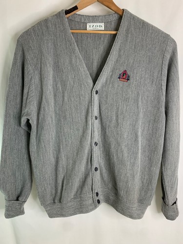 VINTAGE Izod Button Up Cardigan Sweater Gray Made in USA Men's Sz XL Q7 - Picture 2 of 6