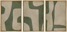 Wall26 Abstract Geometric Framed Wall Art Green & Beige Canvas Prints Set of 3