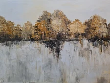 Oil painting 12"X9" mixed media original GOLDEN AUTOMN MODERN ART ABSTRACT