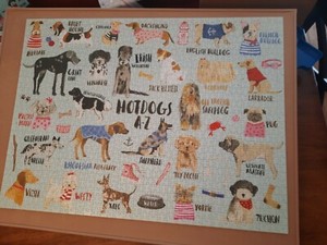 Mudpuppy 1000 Piece Jigsaw Puzzle: "Hotdogs A-Z" 27"X20" Dog Breeds Complete