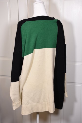 Derek Lam 10C Athleta Sweater Color Block Black Green Cream Cashmere Large - Picture 3 of 8
