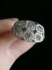 Sapphire  Old European Cut CZ Art Deco Ring, Anniversary Engagement Retro Ring