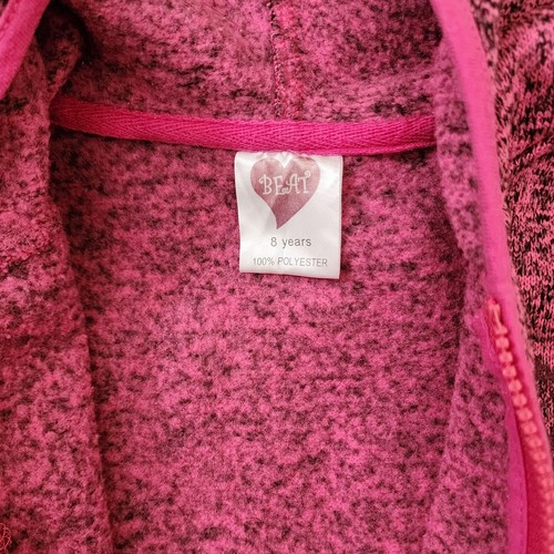 Kids Pink Fuschia Zip-Up Shine Bright Heart Preppy Fleece Hoodie Jacket 8Y/O - Picture 2 of 8