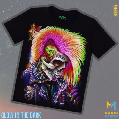 T-Shirt Black 3D Rock Chang Original Skeleton Punk Glow in the Dark Unisex XL