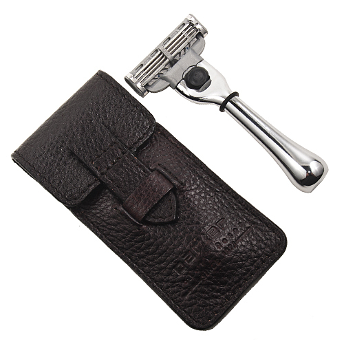 Travel Mach 3 Razor & Leather Carrying Case Compact Size
