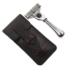Parker Safety Razor Travel Mach 3 Razor & Leather Carrying Case Compact Size
