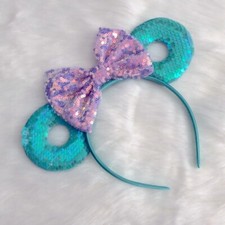 NEW Disney Minnie Mouse Sequin Headband Donut Ears Green  Purple