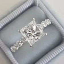 2.5Ct Princess MoissaniteSolitaire Engagement Ring 14K White Gold Finish
