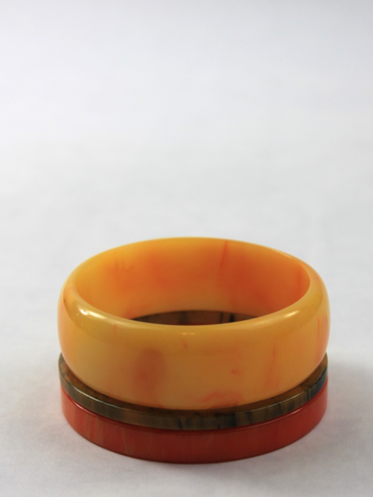 Bakelite Bangle Stack Set Yellow Orange Green Teq… - image 3