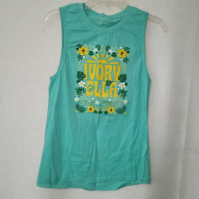 Ivory Ella Top Womens M Cockatoo Blue Tropical Florals Logo Tank Sleeveless New