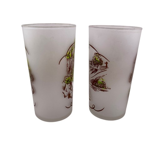 Currier & Ives Frosted Drinking Glasses Tumblers Lot of 2 MCM Barware CH Vintage - Picture 5 of 8