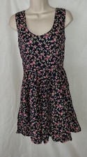 (AB) Gorgeous black pink floral casual party evening dress Size 10 12