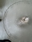 VERY VINTAGE JEANNETTE Co. Glass Pedestal Cake Stand w/Etched Music Harps/Lyres — photo 8
