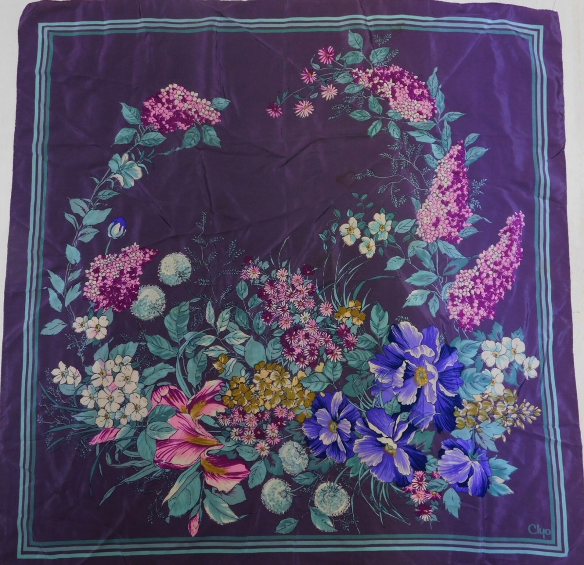 Foulard 100% Pura Seta Silk Soie Vintage Donna (1901) 76Cm X 76Cm