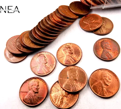 AU-BU Lincoln Wheat Penny Cent Roll ~~ Mixed 1930's-1950's ~ 50 Coins + BONUS