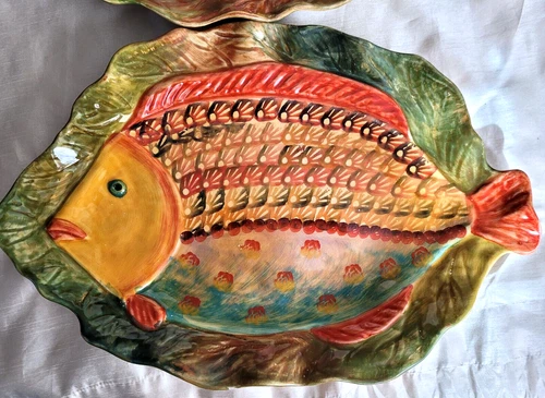 Large ITALICA ARS Hand Painted 18" x 13" Ceramic Fish Plate Dish Italy Pottery