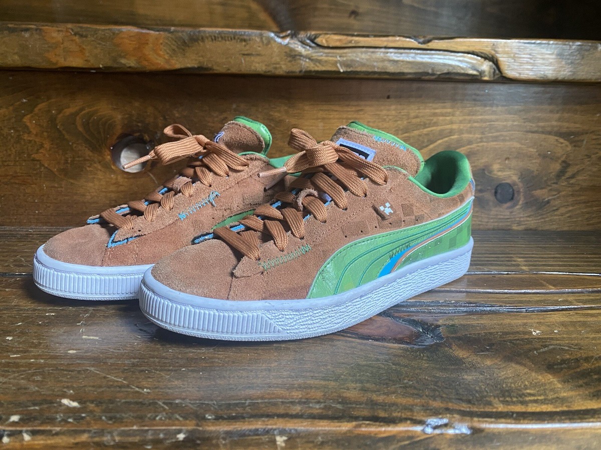 Puma X Minecraft Sneakers Kids Sz 5C Suede Grass Block Lo Top