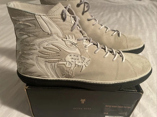FRYE Men’s Boots Gates High Tiger Tattoo Top Suede Lace Up White Size 13