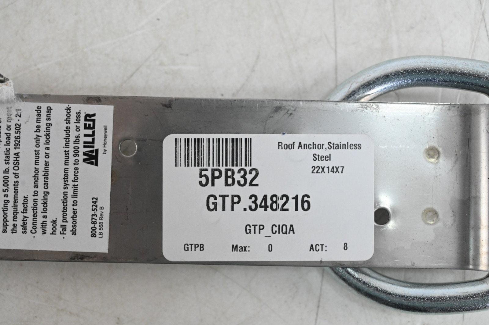 Honeywell RA40/ Miller Steel Permanent Double DRing Roof Anchor eBay