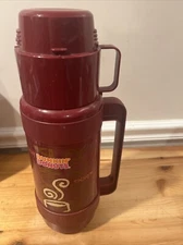 Dunkin Donuts Vintage Thermos 1L Jug Hot Coffee Tea Cold Drink With Cup Burgundy