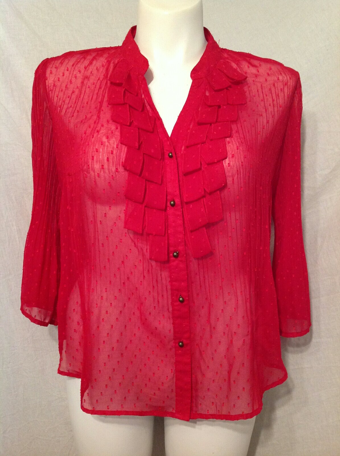 NYC Design Co Women's Red Chiffon Ruffle Blouse Size L