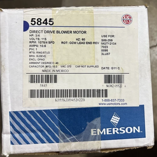 New 5845 Emerson 3/4Hp 1075 Rpm 115V 4 Speed 115 Volt S88-259 10.6 Amps