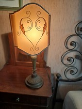  Lampada abat-jour abatjour candelabro antico bronzo ottone ventola paralume rar