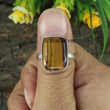 Natural Tiger Eye Gemstone Sterling Silver Boho Statement Gift Ring US 8